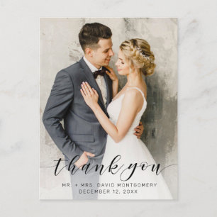Simple Black Script Wedding Foto Vielen Dank Postkarte