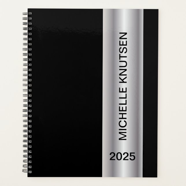 Simple Black Silver Personalisiert Planner 2025 Planer (Vorderseite)