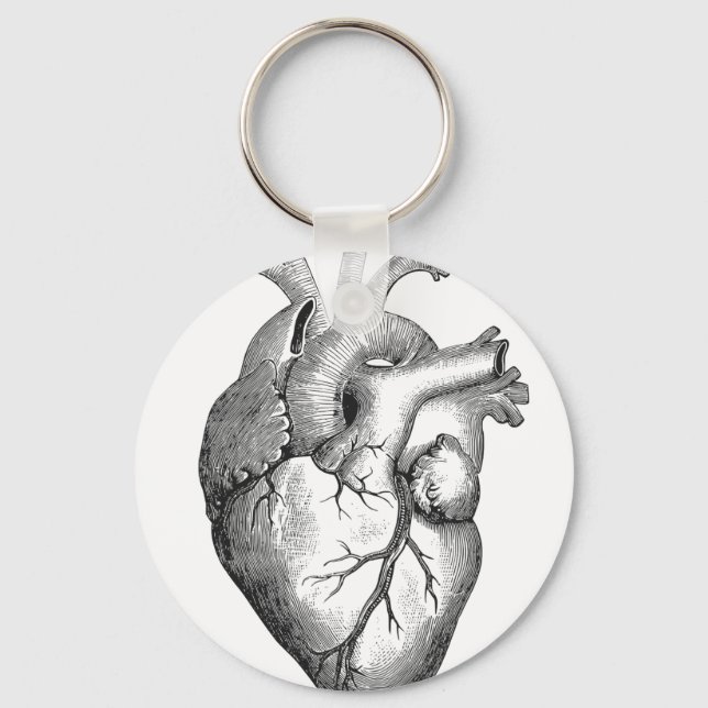 Simple Black White Anatomy Heart Illustration Schlüsselanhänger (Vorderseite)
