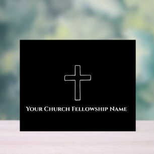 Simple Black White Cross Outline Church Pasteur