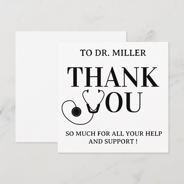 Simple Black & White  Doctor Thank You Card (Vorne/Hinten)