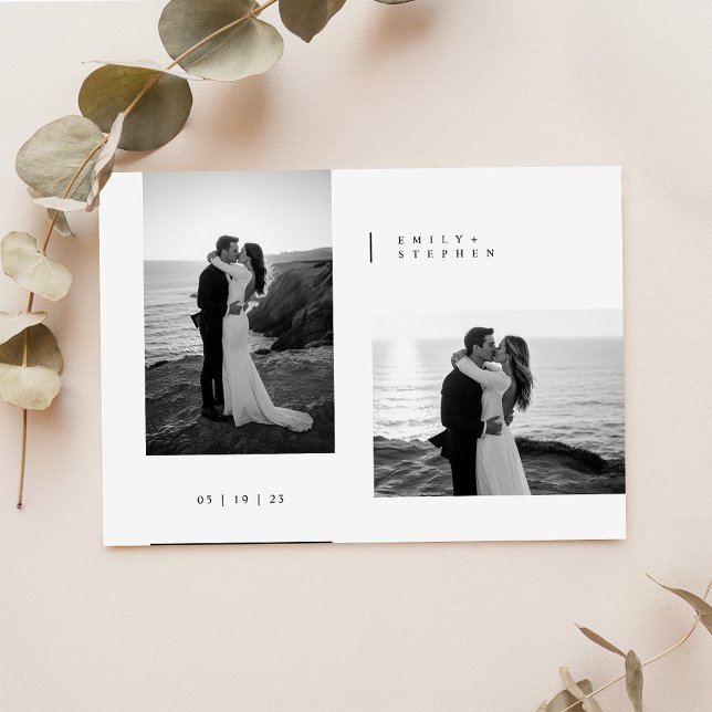 Simple Black & White Elegant Minimal Wedding Photo Einladung (Von Creator hochgeladen)