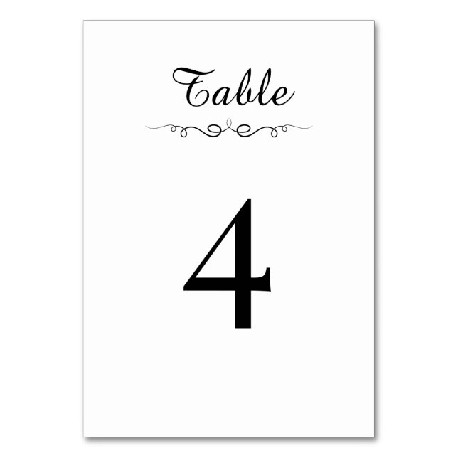 Simple Black & White Elegant Minimalist Wedding Tischnummer (Vorderseite)