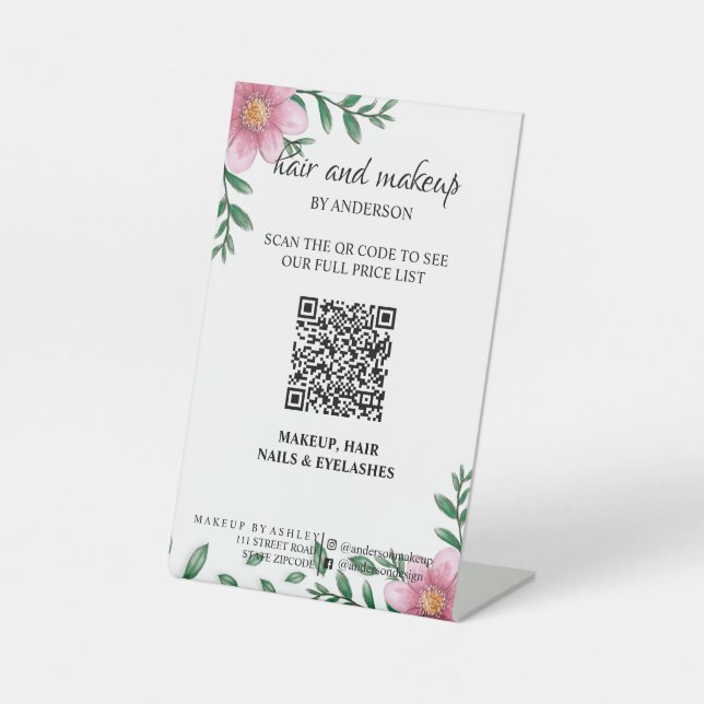 Simple black & white makeup digital QR price Sockelschild (Vorderseite)