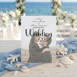 Simple Black White Overlay Photo Wedding  Einladung