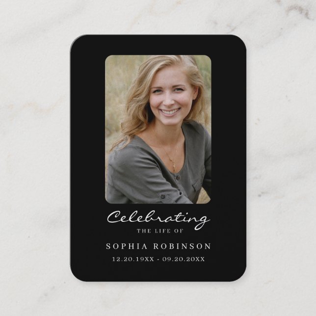 Simple Black White Photo Memorial Prayer Card Visitenkarte (Vorderseite)
