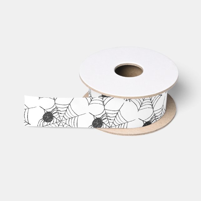 Simple Black White Spider Web Halloween Holidays Satinband (Spule)
