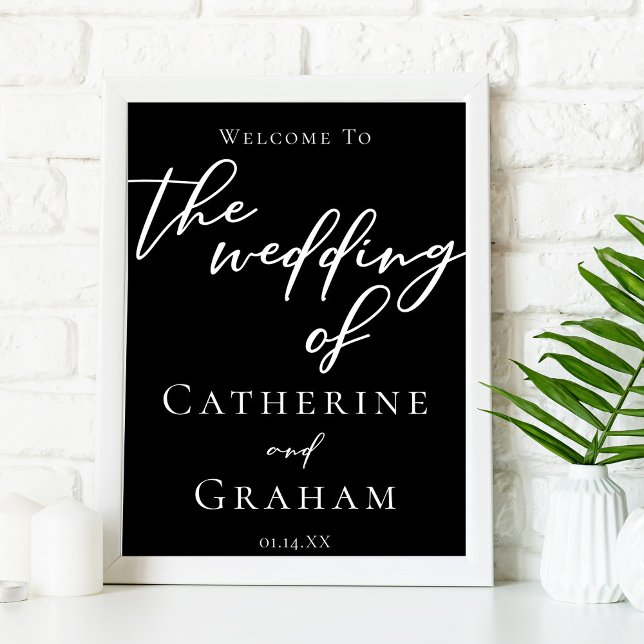 Simple Black White Typography Chic Wedding Welcome Poster (Von Creator hochgeladen)