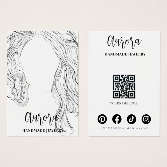 Simple Black White Wavy Hair Jewelry Display Card (Vorne & Hinten)