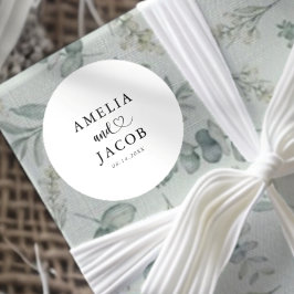 Simple Black & White Wedding Runder Aufkleber