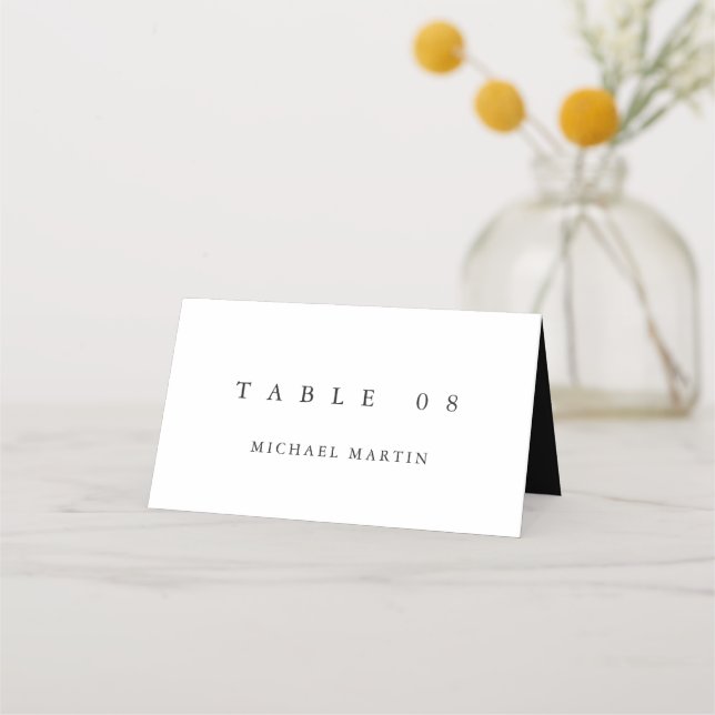 Simple Black White Wedding Table Platzkarte (Vorderseite)