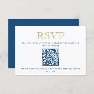 Simple, Bleu Gold QR Code carte de réponse