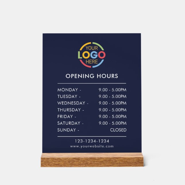 Simple bleu moderne | Heures d'ouverture du logo d (Recto)