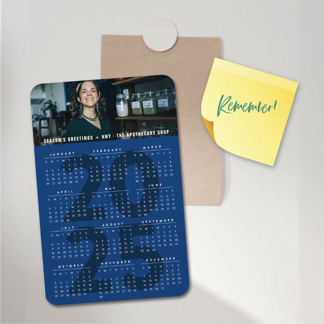 Simple Blue 2025 Calendar Minimalistisch Holiday F Magnet (Modern Navy Blue 2025 Calendar Simple Holiday Photo Flexible Magnet @ fat_fa_tin)