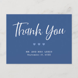 Simple Blue and White Hearts Wedding Vielen Dank Postkarte