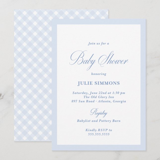 Simple Blue Baby Shower Classic Einladung (Vorne/Hinten)