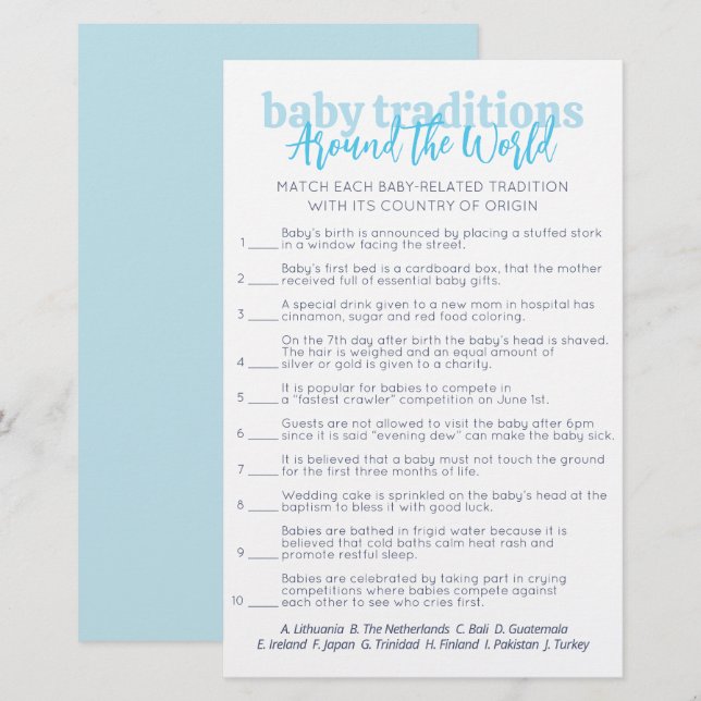 Simple Blue Baby Traditions Baby Shower Party (Vorne/Hinten)