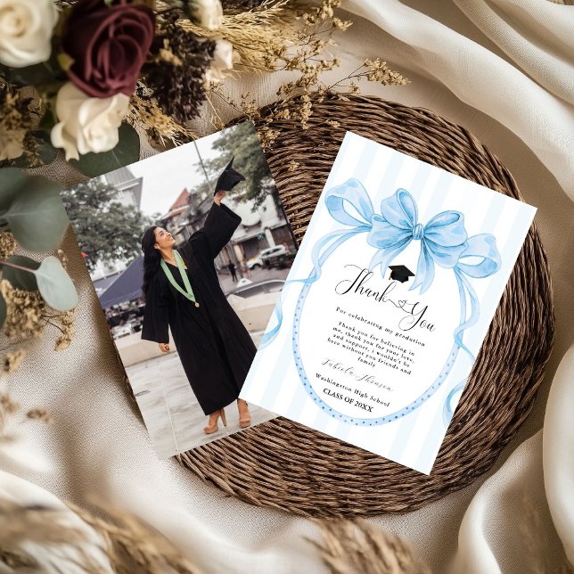 Simple Blue bow  graduation thank you message Dankeskarte (Von Creator hochgeladen)