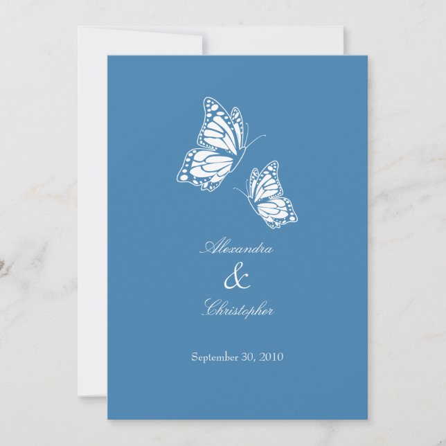 Simple Blue Butterflies Mariage Faire-part (Devant)