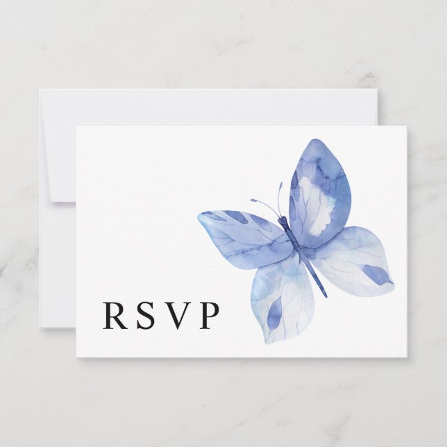 Simple Blue Butterfly Watercolor RSVP Karte (Vorderseite)