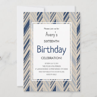 Simple Blue Chevron Birthday Einladung