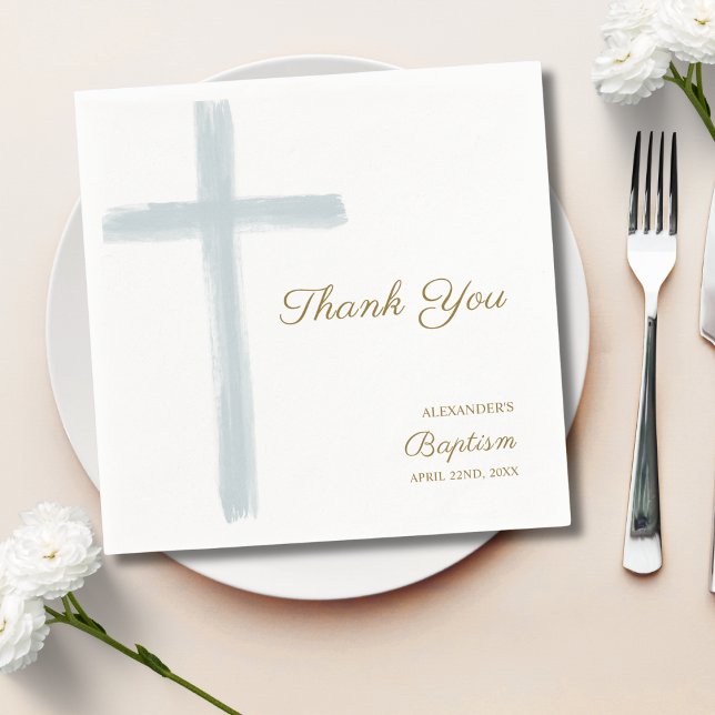 Simple Blue Cross Thank You Baptism  Serviette (Von Creator hochgeladen)