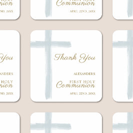 Simple Blue Cross Thank You First Holy Communion Quadratischer Aufkleber