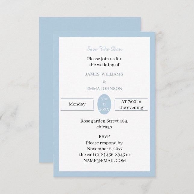 Simple Blue Custom Save The Date (Vorne/Hinten)