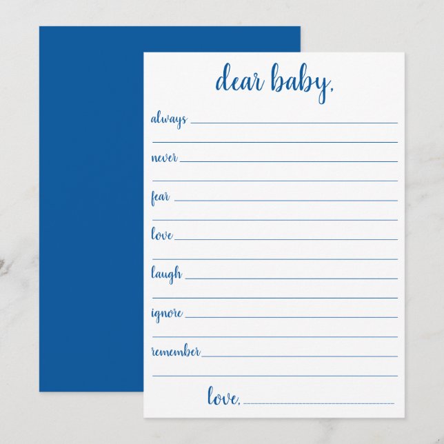 Simple Blue Dear Baby | Cerulean Keepake Card Einladung (Vorne/Hinten)