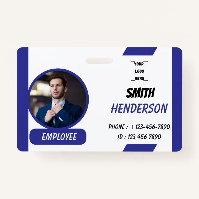 Simple Blue Employee ID Badge Ausweis (Vorderseite)
