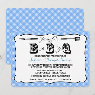 Simple Blue En vichy BBQ Baby Shower Invitations