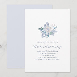 Simple Blue Floral New Zuhause Housewarming Party Ankündigung