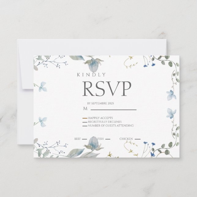 Simple Blue Floral RSVP Card (Devant)
