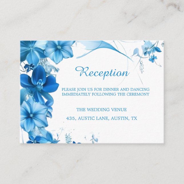 Simple Blue Floral Wedding ReceptionEnclosure Card Begleitkarte (Vorderseite)