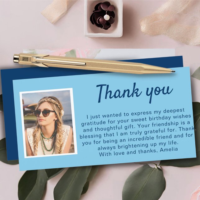 Simple Blue Foto Birthday Dankeskarte (Von Creator hochgeladen)