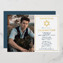 Simple Blue Foto Star von David Bar Mitzvah - Gold Folieneinladung