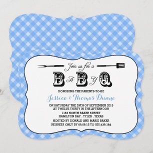 Simple Blue Gingham GRILLEN Baby Shower Einladunge Einladung