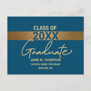 Simple Blue Gold Confetti Abschluss Card Postkarte
