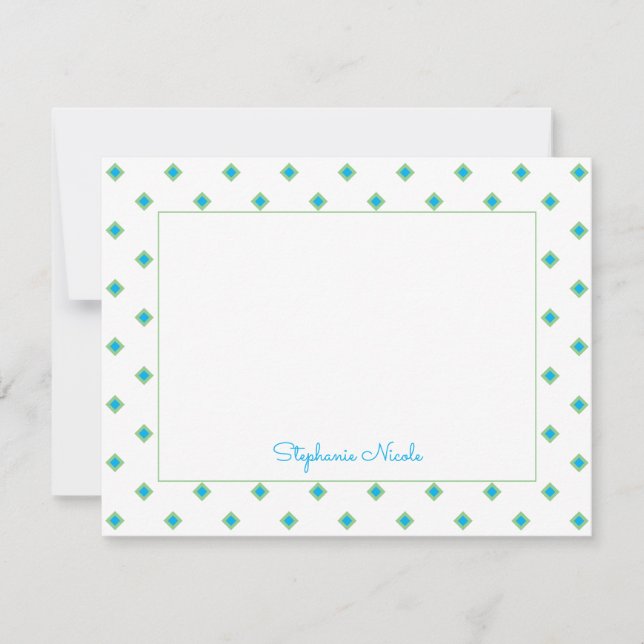 Simple Blue Green Diamond Polka Dot Personalisiert Mitteilungskarte (Vorderseite)