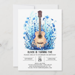 Simple Blue Guitar Boy Birthday Einladung