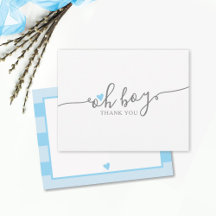 Simple Blue Heart Boy Baby Shower Thank You