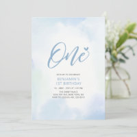 Simple Blue Heart One 1st Boy Birthday Party