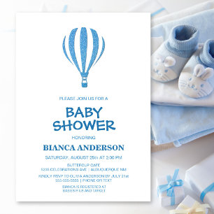 Simple Blue Hot Air Ballon Baby Dusche Einladung