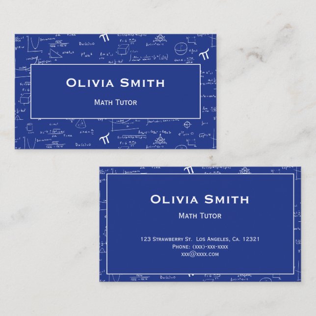 Simple Blue Math Tutor Teacher Formula Pattern Visitenkarte (Vorne/Hinten)