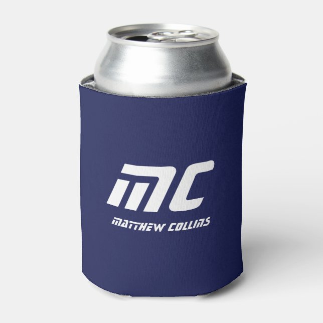 Simple Blue Modern Cooler Mit Monogramm Freund Dosenkühler (Kanne Vorderseite)