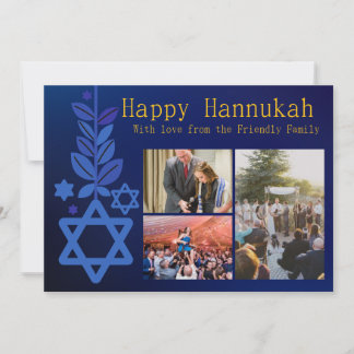 Simple Blue Multi Image Hannukah Card Feiertagskarte