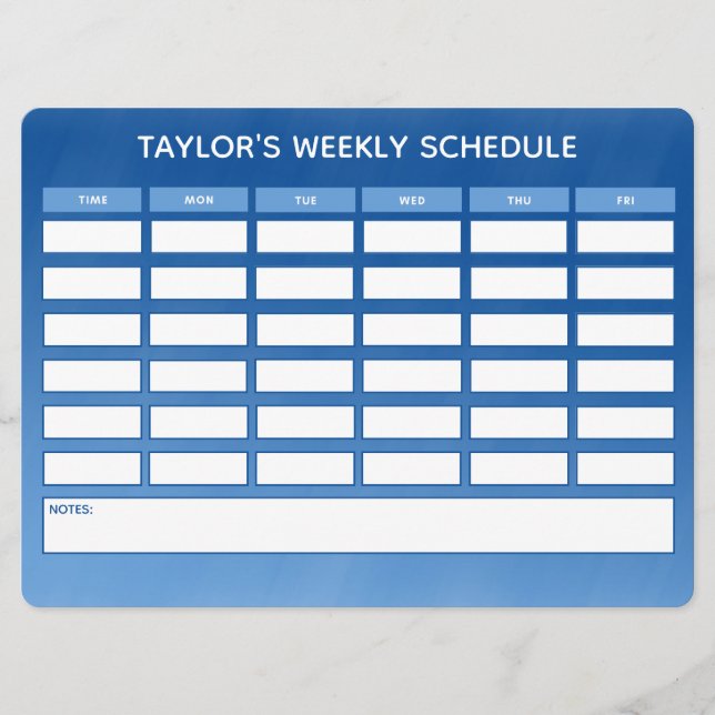 Simple Blue Ombre Weekly School Schedule (Vorderseite)