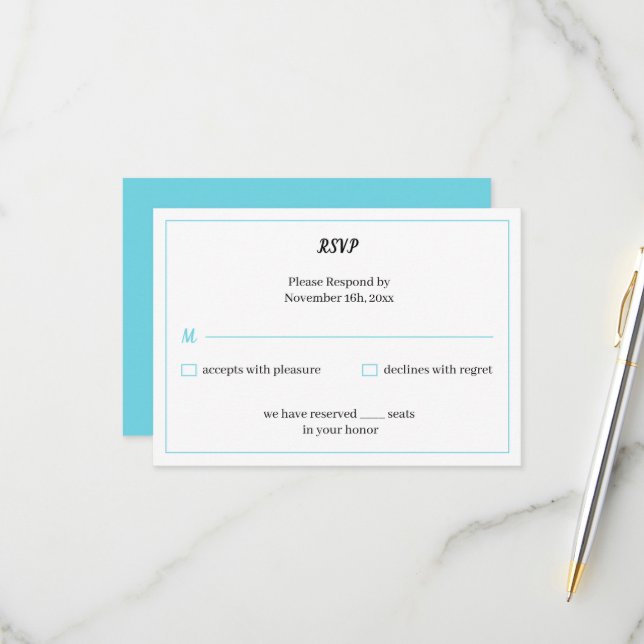 Simple Blue Personalisiert Wedding RSVP Karte (Vorderseite/Rückseite Beispiel)