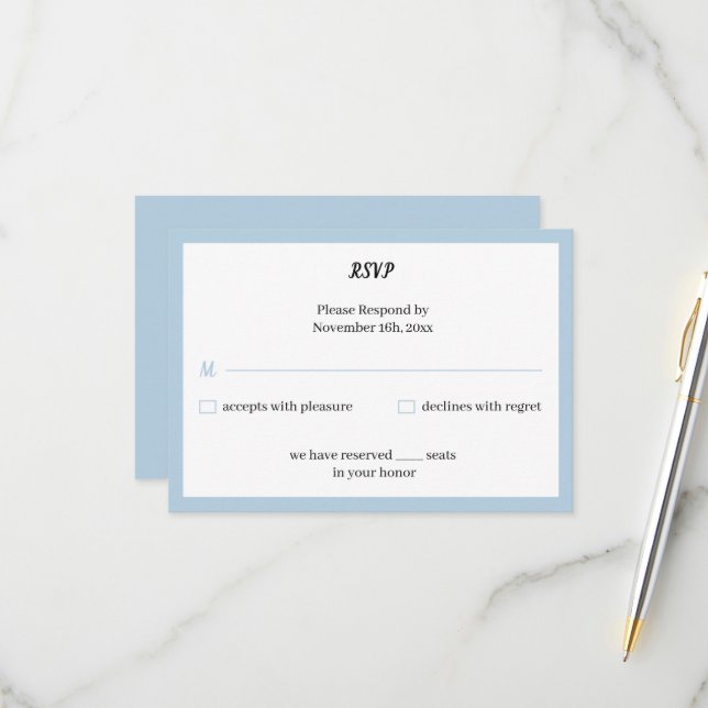 Simple Blue Personalisiert Wedding RSVP Karte (Vorderseite/Rückseite Beispiel)