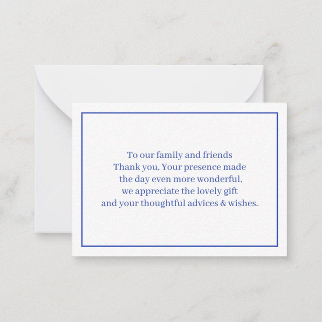 Simple Blue Personalisiert Wedding Vielen Dank Mitteilungskarte (Rückseite)